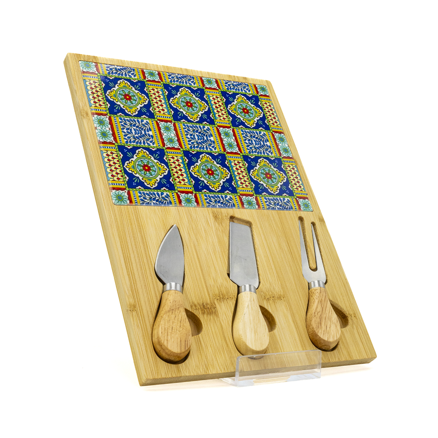 Galileo Set tagliere e 3 coltelli da formaggio, in legno di bambù