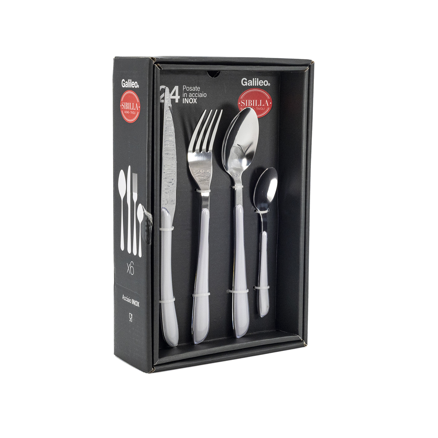Second image of Galileo Set 24 posate in acciaio inox, Louvre Bianche