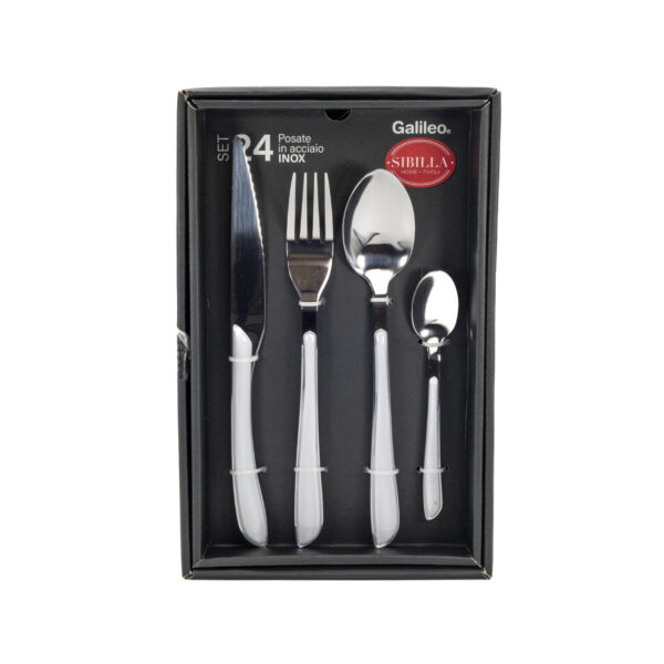 Galileo Set 24 posate in acciaio inox, Louvre Bianche